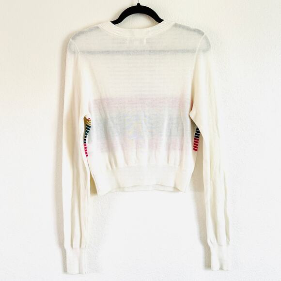 Spiritual Gangster Size S Women's Nikki Rainbow-Striped Sweater Ivory Cropped - Picture 3 of 10